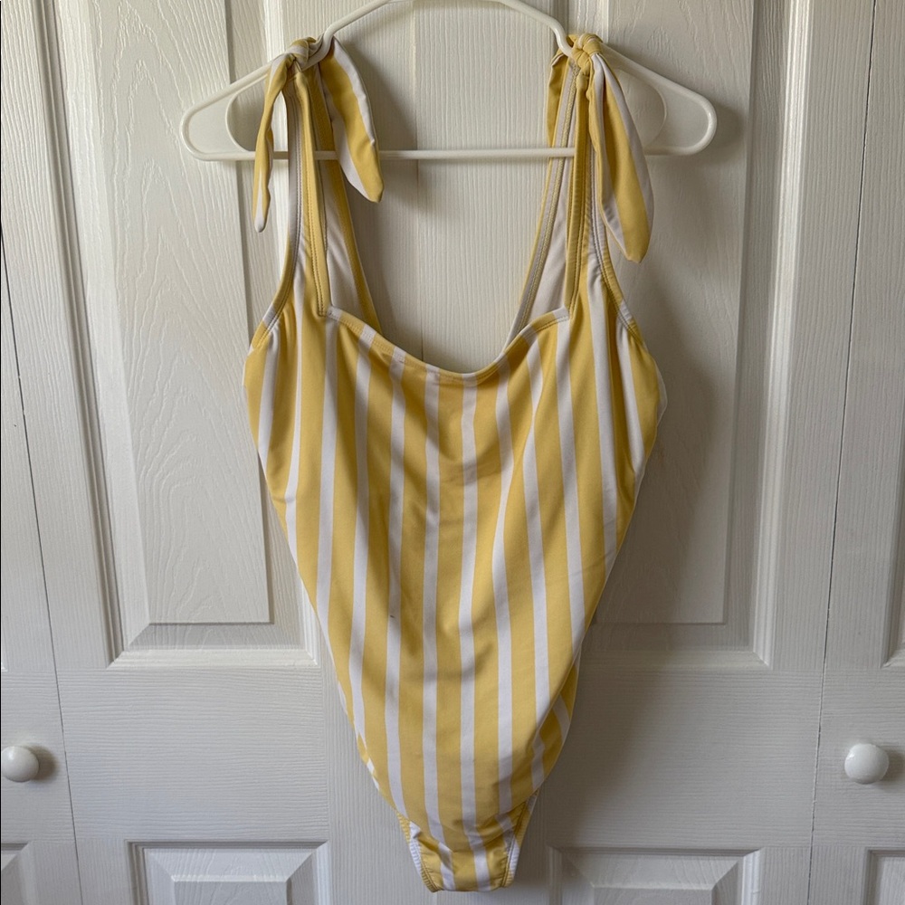 Yellow & White Striped Tie-Shoulder One-Piece Swimsuit